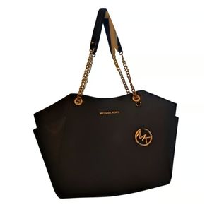 Michael Kors Jet Set Large Signature Leather X Cross Chain Shoulder Tote Handbag